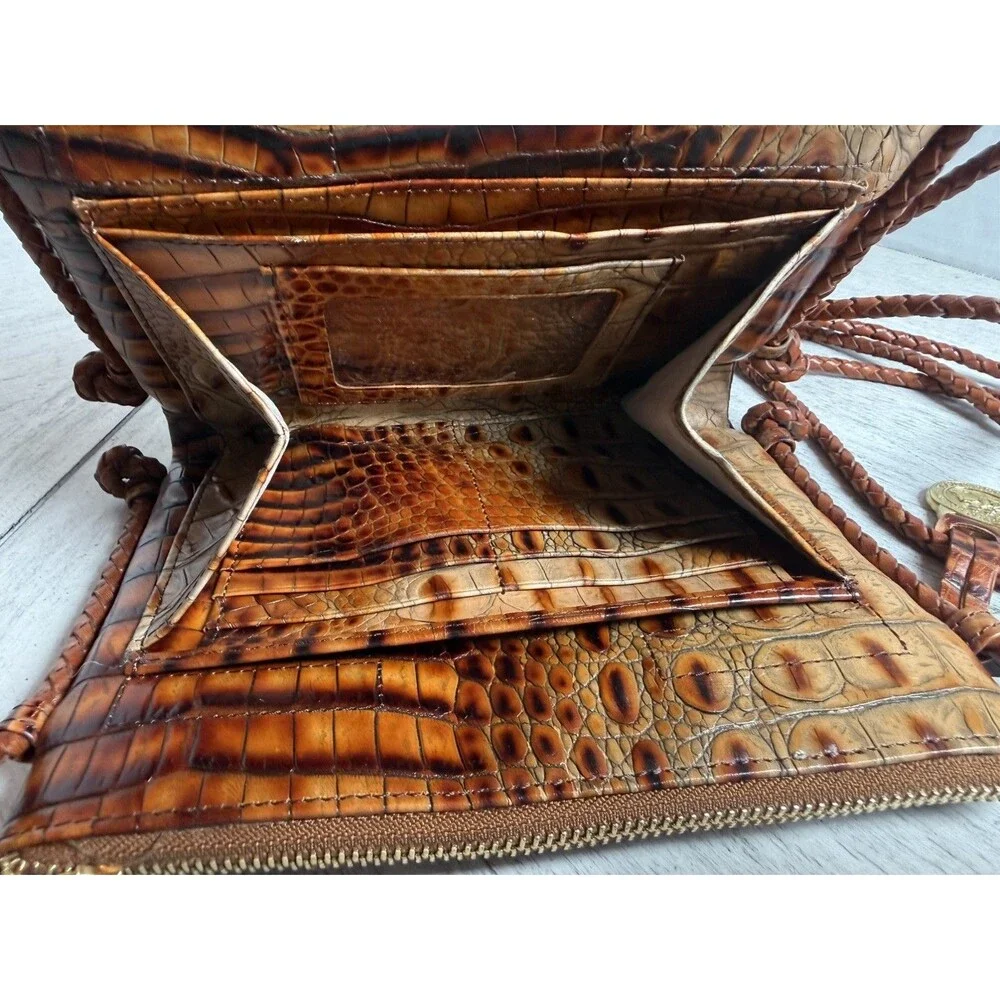 Brahmin Pecan Melbourne Croc Embossed Leather Crossbody Bag Organizer Vintage